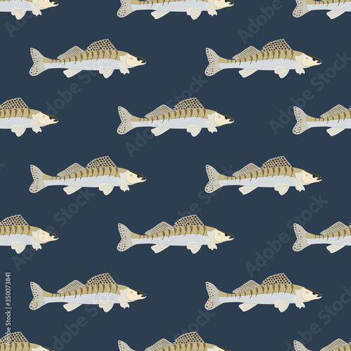 Zander fish wild nderwater predator seamless pattern