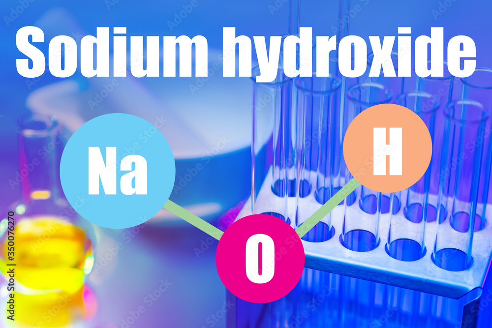 NaOH. Inscription sodium hydroxide. Chemical formula of NaOH. Concept