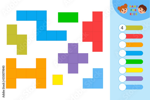 Math Game for children task for the development of logical thinking. Puzzle game with colorful details. Education developing worksheet. Vector illustration