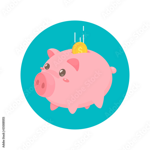 Pink Pig Piggy Vector That has a lot of dollars inside Money saving concept.