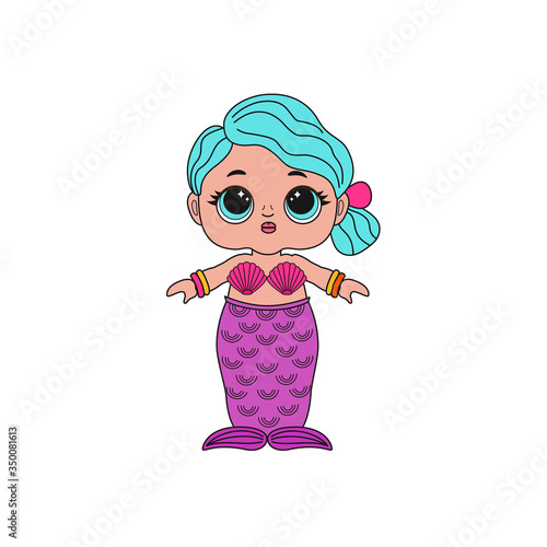 Cute Lol doll. Coloring book for kids. Color vector illustration. Design for baby girl, t-shirt, decoration birthday invitation, greeting card, banner, poster