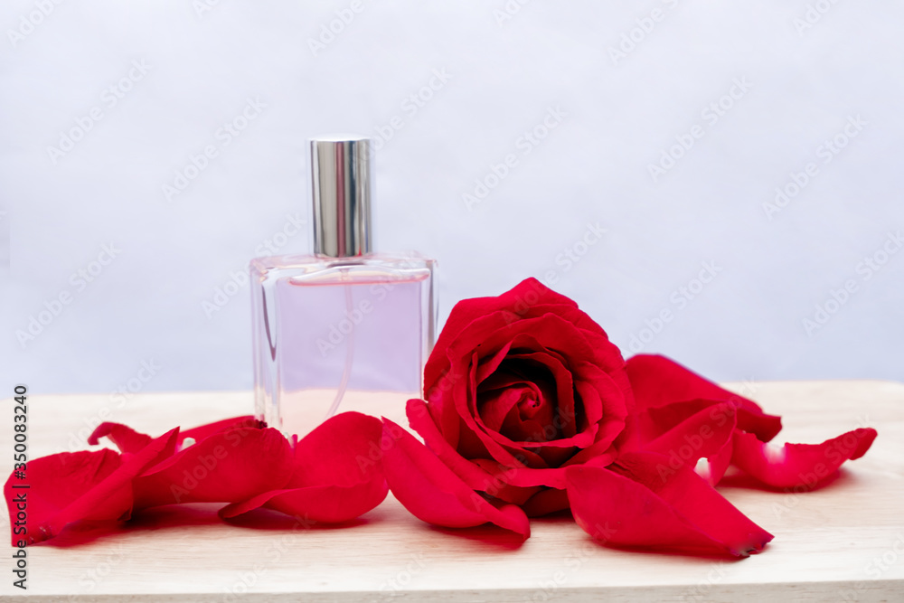 Essential oil in bottles extracted from rose Essential oil in bottles extracted from rose