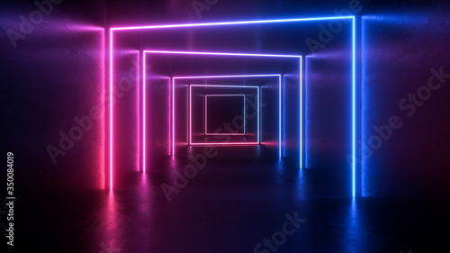 neon light shapes on black background,rainbow colors, empty space, 80's retro style, fashion show stage, abstract background, 3d rendering,conceptual image
