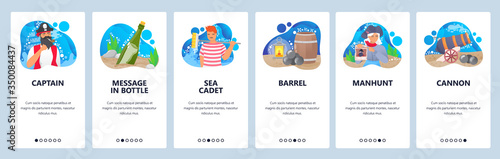 Pirates website and mobile app onboarding screens vector template