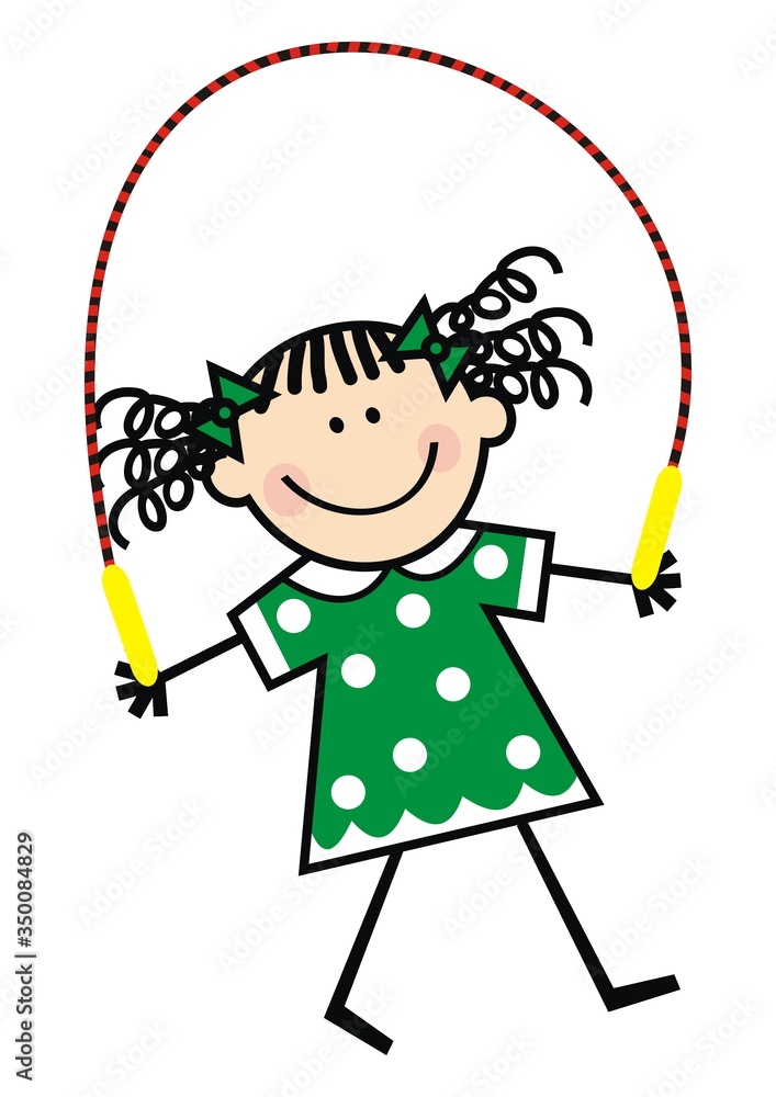girl and jump rope, vector funny illustration girl and jump rope, vector funny illustration