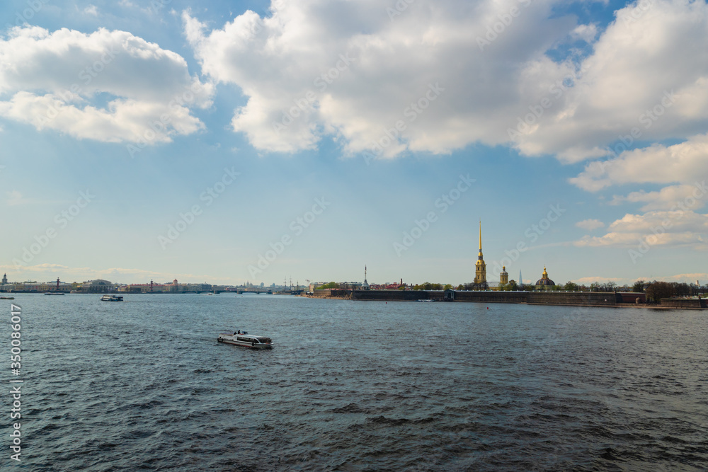 Saint Petersburg river view with The Peter and Paul Fortress citadel, aerofoil on Neva river, Saint Petersburg , Russia