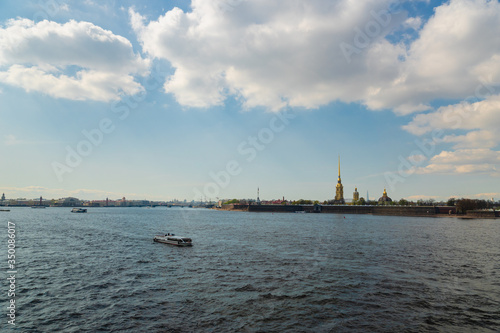Saint Petersburg river view with The Peter and Paul Fortress citadel, aerofoil on Neva river, Saint Petersburg , Russia