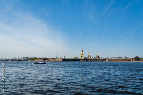 Saint Petersburg river view with The Peter and Paul Fortress citadel, aerofoil on Neva river, Saint Petersburg , Russia