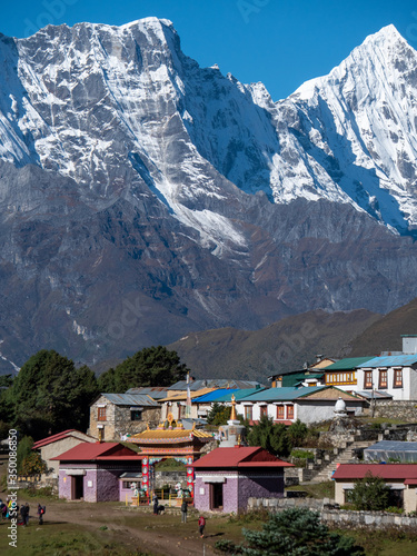 Tengboche monastery view and mountain range in the way to mount Everest , Khumbu valley, Sagarmatha national park, Nepal