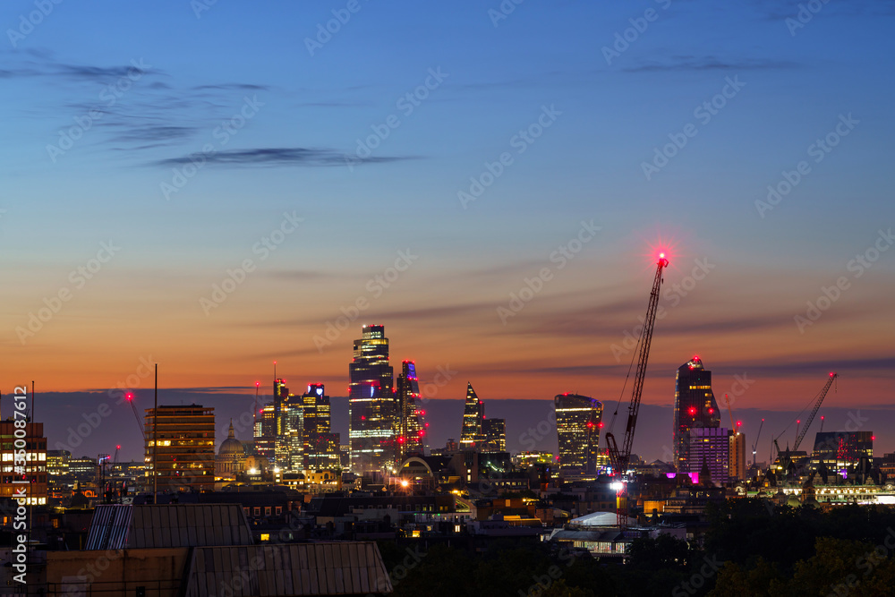 London skyline night view at sunrise