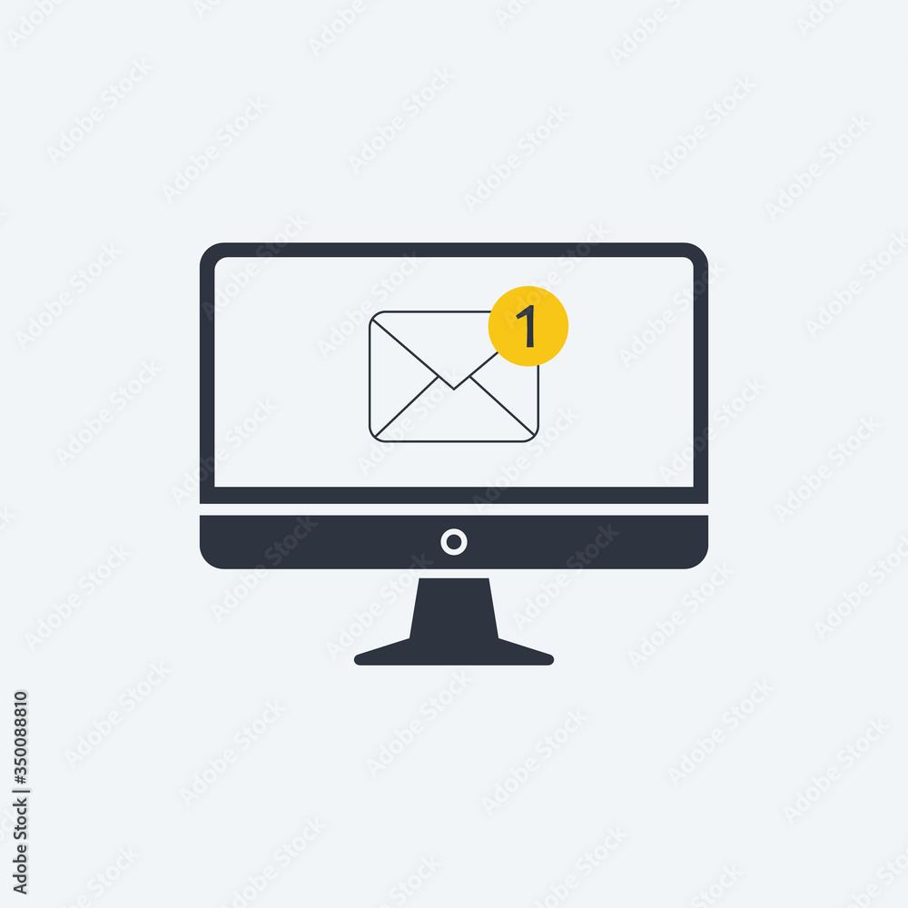 one new message on monitor PC icon. vector symbol in flat style one new message on monitor PC icon. vector symbol in flat style