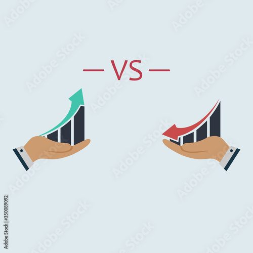 graph up against graph down in hand. vector symbol