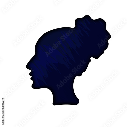 Isolated vector silhouette of a young woman with her hair in a bun. Greek hairstyle. Classic style. Black vector drawing on a white background. Curly hair.
