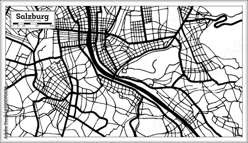 Salzburg Austria City Map in Black and White Color in Retro Style. Outline Map.