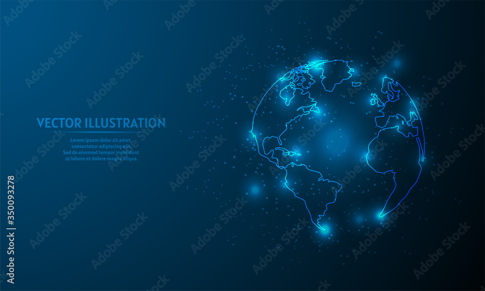 Glowing earth (GLOBE) on blue abstract background. low poly earth (GLOBE) backgraound. lines and triangles on blue background. Glowing earth (GLOBE) on blue abstract background. low poly earth (GLOBE) backgraound. lines and triangles on blue background.
