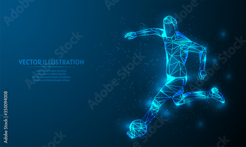 Glowing soccer on blue abstract background. low poly soccer  backgraound. lines and triangles on blue background. © Fflat.HDS