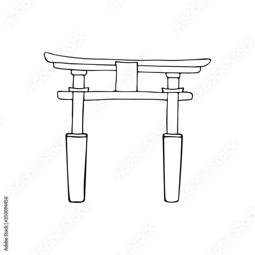 Big Japanese Torii Gate hand drawn outline doodle icon. Japanese culture, traditional architecture concept. Vector sketch illustration