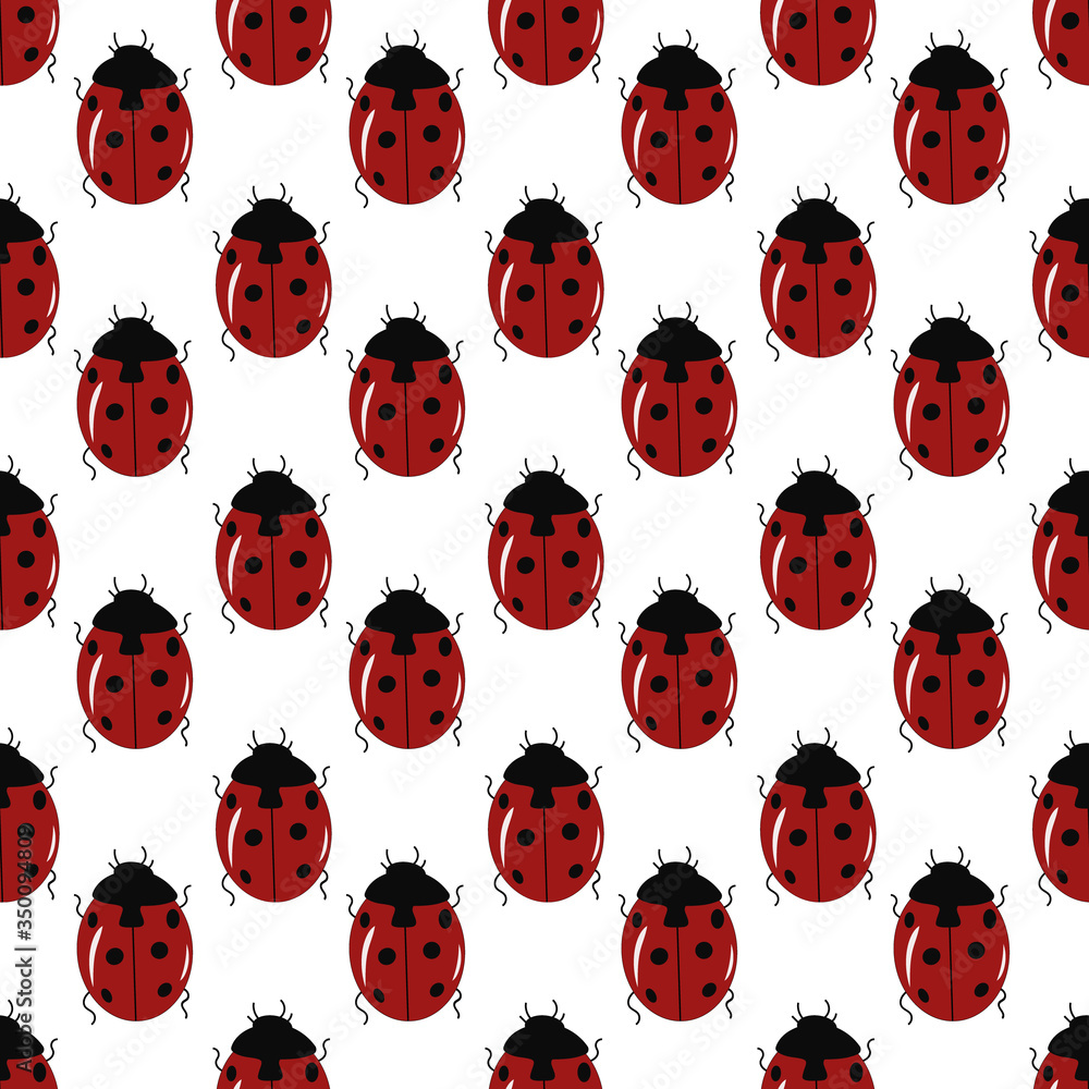 Fototapeta premium Seamless pattern with cute ladybug on a white background. Vector illustration.