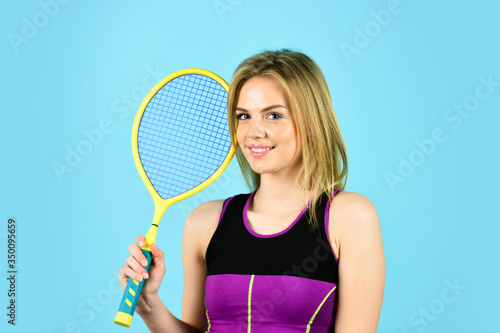 Squash game. Woman athlete play tennis court. Scoring system. Racquet sports. Tennis club. Smiling athletic girl hold tennis racket. In Pursuit of Good Health. Girl tennis player. Sport competition © be free