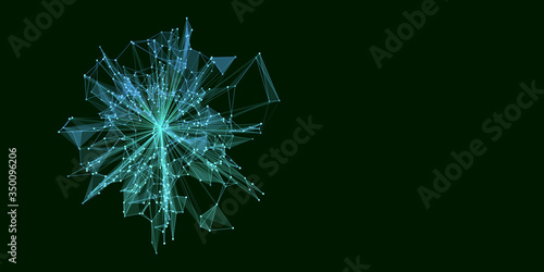 Abstract geometric graphic with connected lines and dots on dark. Vector illustration. Banner for science and technological design.
