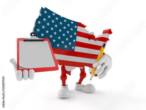 Foto USA character holding clipboard and pencil
