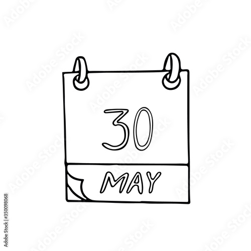 calendar hand drawn in doodle style. May 30. World Tai Chi and Qigong Day, date. icon, sticker, element