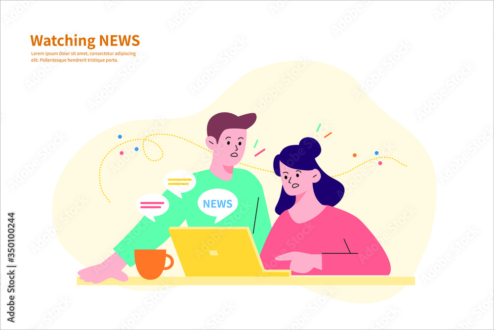 A couple or a young man and a woman are shocked after watching the news or catching up on news with a laptop . A couple or a young man and a woman are shocked after watching the news or catching up on news with a laptop .