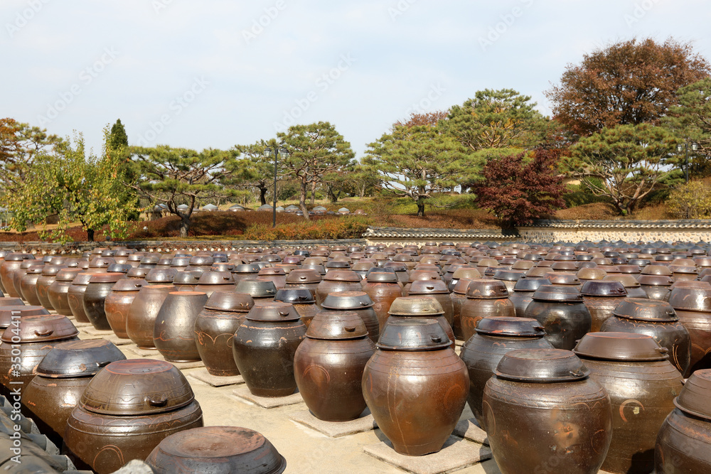 Korean traditional clay pot and stone wall Korean traditional clay pot and stone wall