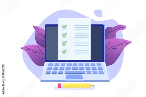 Online exam or testing, E-lerning,  Internet Quiz, Online education concept. Vector illustration.