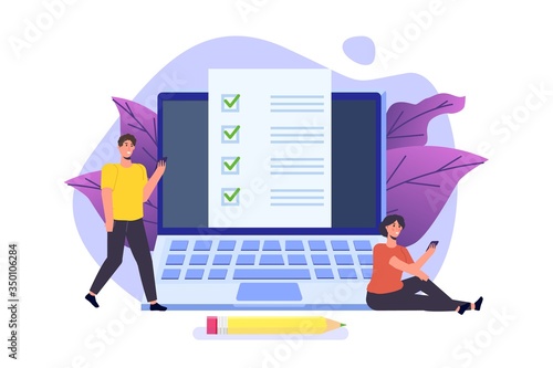 Online exam or testing, E-lerning,  Internet Quiz, Online education concept. Vector illustration.