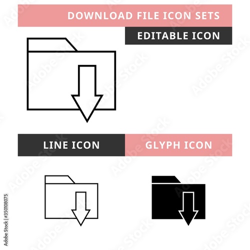 Download File icons set vector design, modern editable line and glyph icon, black color and isolated