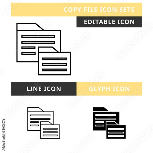 Copy File set vector design, modern editable line and glyph icon, black color and isolated