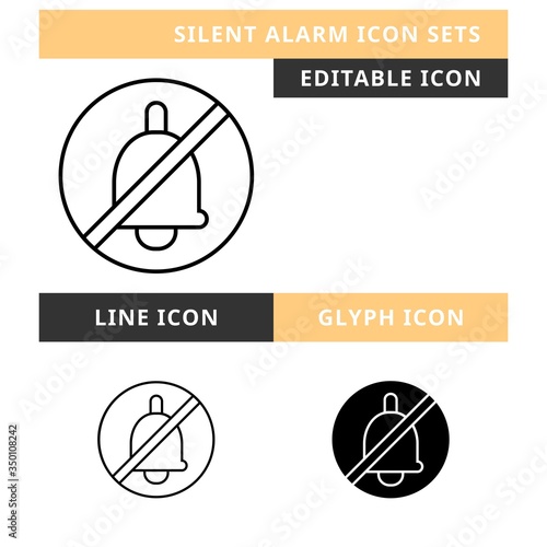 Silent Alarm icons set vector design, modern editable line and glyph icon, black color and isolated