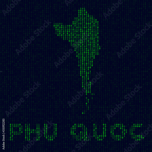 Digital Phu Quoc logo. Island symbol in hacker style. Binary code map of Phu Quoc with island name. Stylish vector illustration.