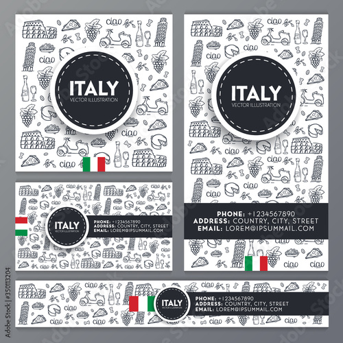 Cartoon cute hand drawn Italian travel background. Vector illustration.