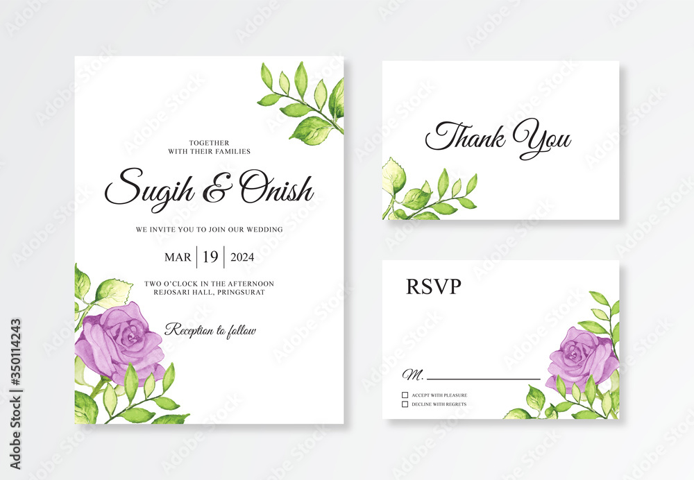 elegant wedding invitations card set template with watercolor hand paint