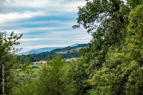 View of hilly landscape and Rtanj mountain in Serbia.