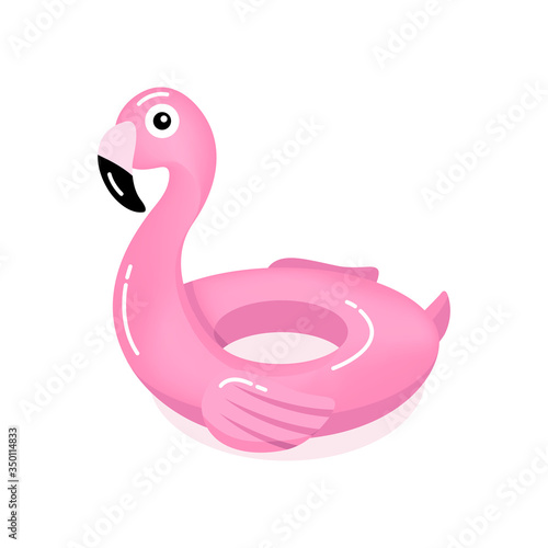 Pink flamingo inflatable ring. Flamingo swim tube isolated on white background.