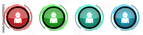 Engineer round glossy vector icons, worker, manager, employe set of buttons for webdesign, internet and mobile phone applications in four colors options isolated on white background
