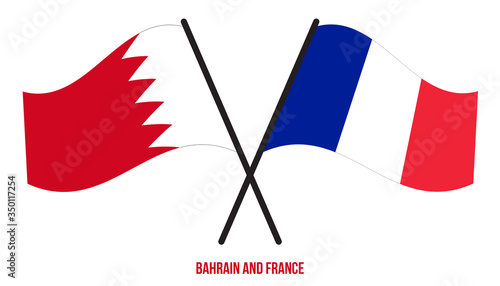 Bahrain and France Flags Crossed And Waving Flat Style. Official Proportion. Correct Colors