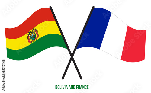 Bolivia and France Flags Crossed And Waving Flat Style. Official Proportion. Correct Colors