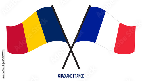 Chad and France Flags Crossed And Waving Flat Style. Official Proportion. Correct Colors