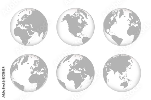 Earth globe icons. earth hemispheres with continents. World map set. Vector illustration EPS 10