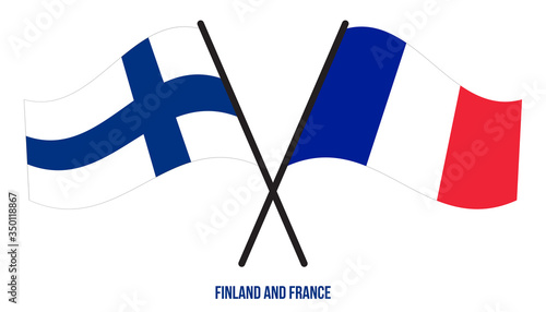 Finland and France Flags Crossed And Waving Flat Style. Official Proportion. Correct Colors