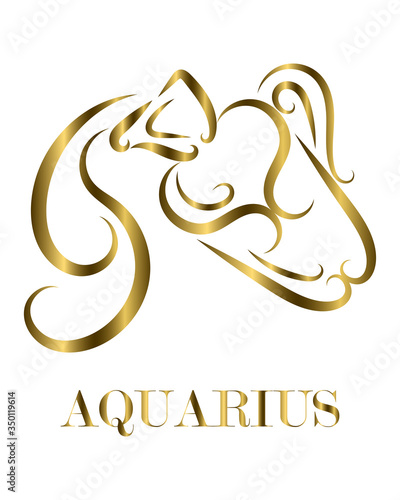Golden line vector logo of Athlete. It is sign of Aquarius zodiac.