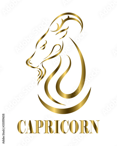 Golden line vector logo of goat head. It is sign of capricorn zodiac.
