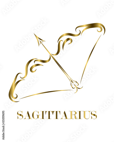 Golden line vector logo of bow and arrow. It is sign of Sagittarius zodiac.