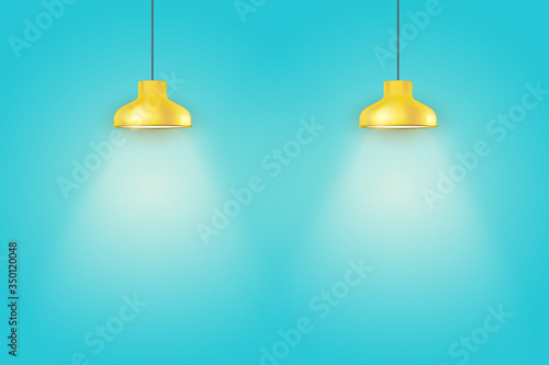 Blue wall interior with yellow vintage lamps