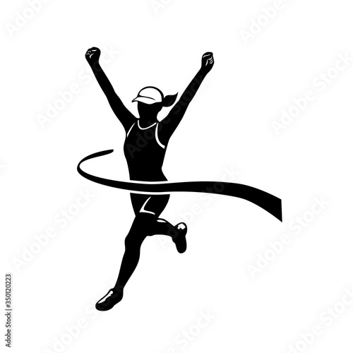 Female Marathon Runner Finishing Race Black and White