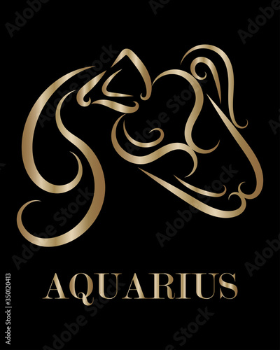 Golden line vector logo of Athlete. It is sign of Aquarius zodiac.